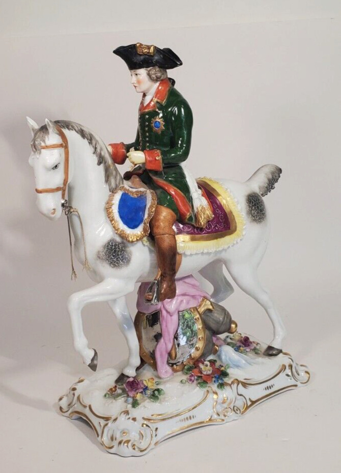 Antique French Edme Samson Porcelain French Soldier on Horse Figurine