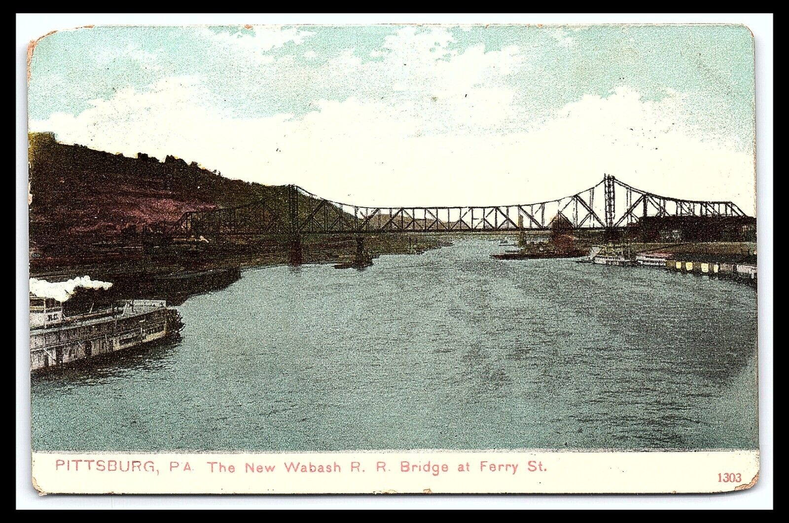 Pittsburg PA Wabash Railroad Bridge Postcard Ferry Boat Double Posted 1906 pc320