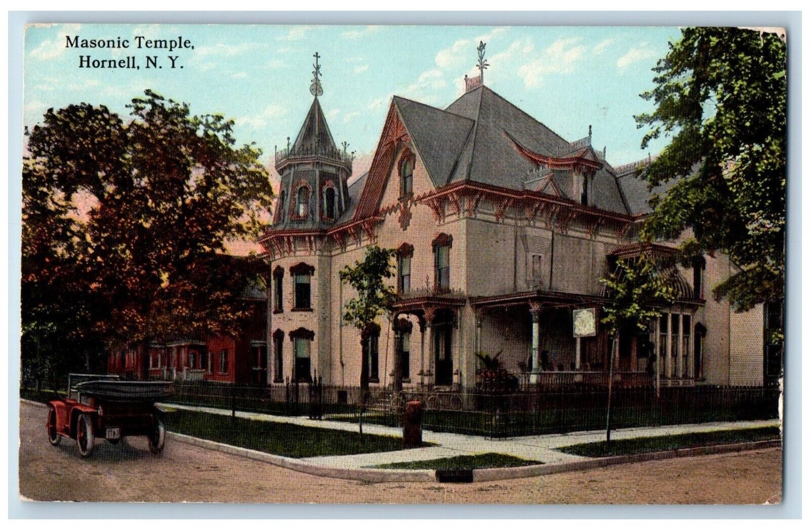 Hornell New York Postcard Masonic Temple Exterior Building c1910 Vintage Antique