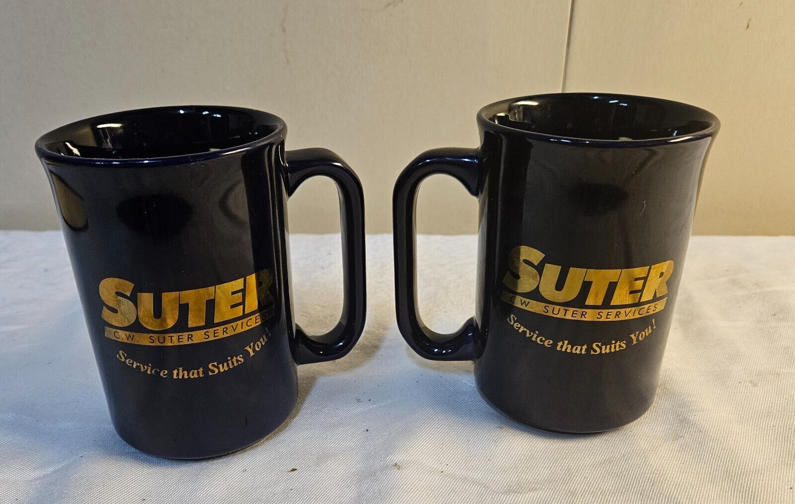 NEW Pair of Norwood C.W. SUTER Services Advertising Coffee Cups or Mugs UNUSED