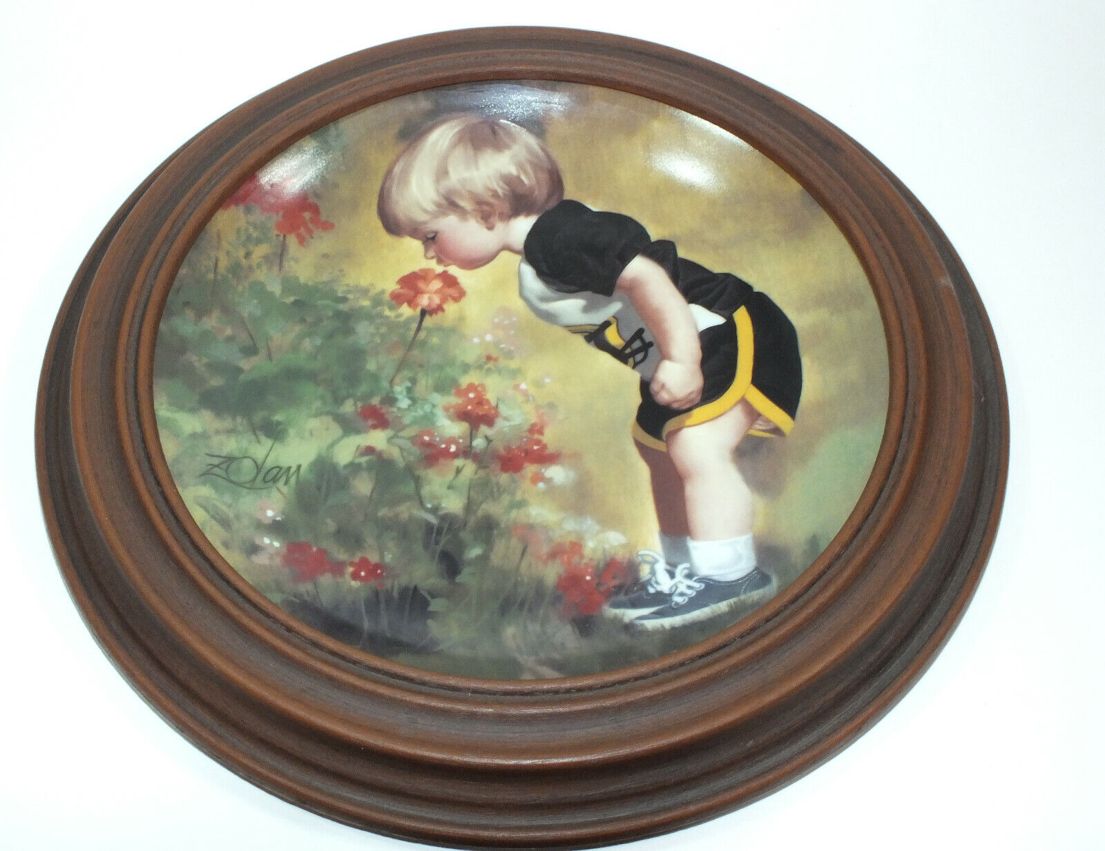 Vintage Collector Plate Grandmas Garden 1985 Childhood Porcelain Hanging Frame