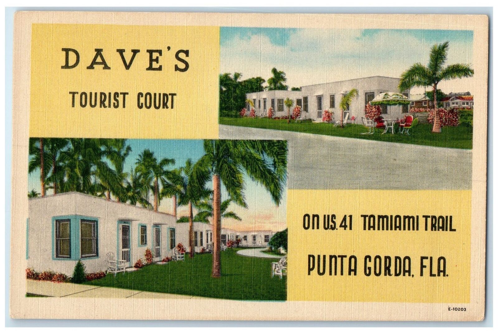 c1940\'s Dave\'s Tourist Court Exterior Roadside Punta Gorda Florida FL Postcard