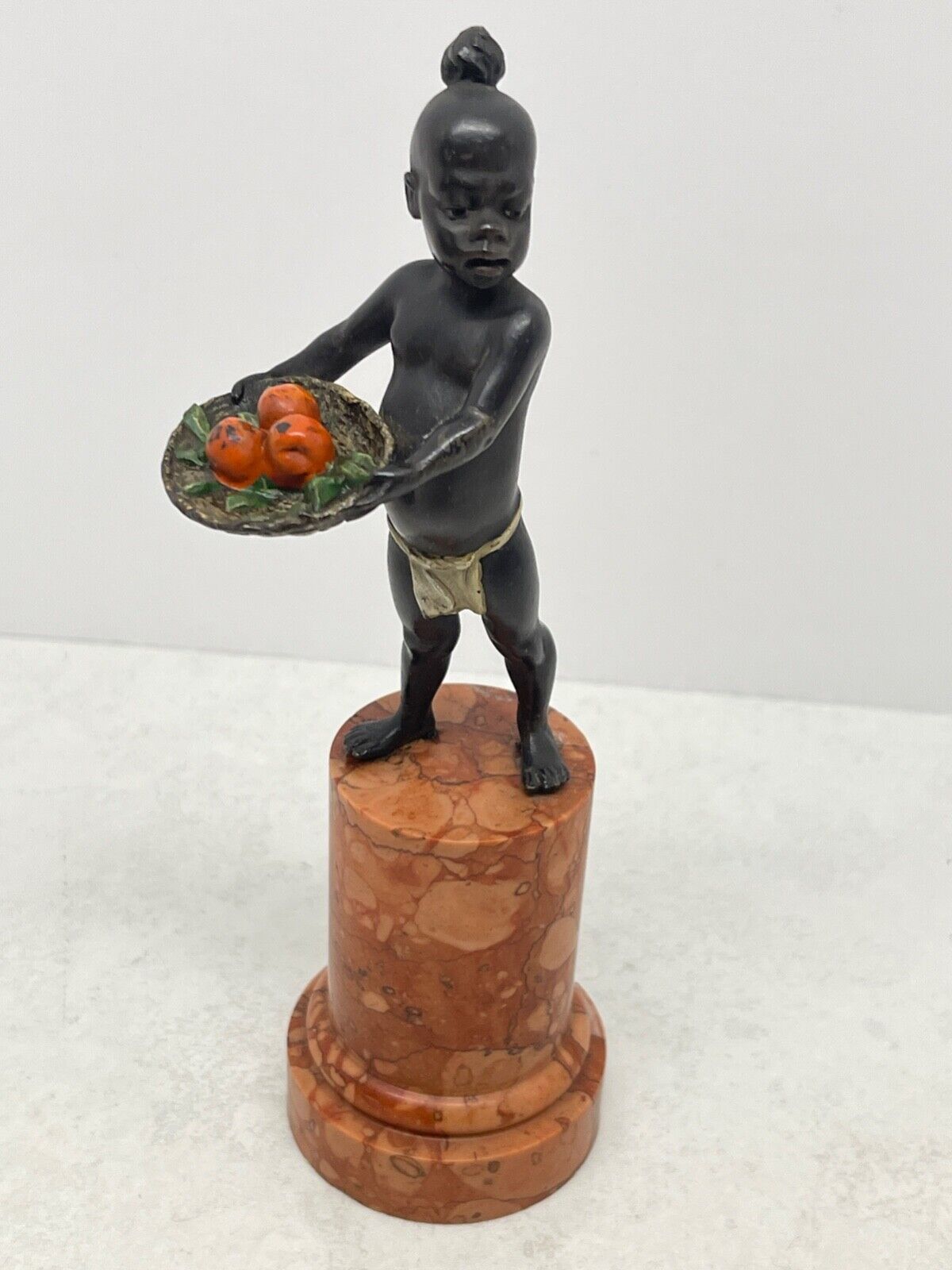 Franz Bergman Vienna Cold Painted Bronze African Boy Fruit Basket 19th Century
