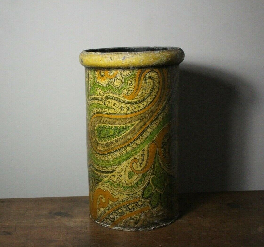Vintage Mid 20thC Catanna Mexican Metal Painted Paisley Boho Chic Wastebasket