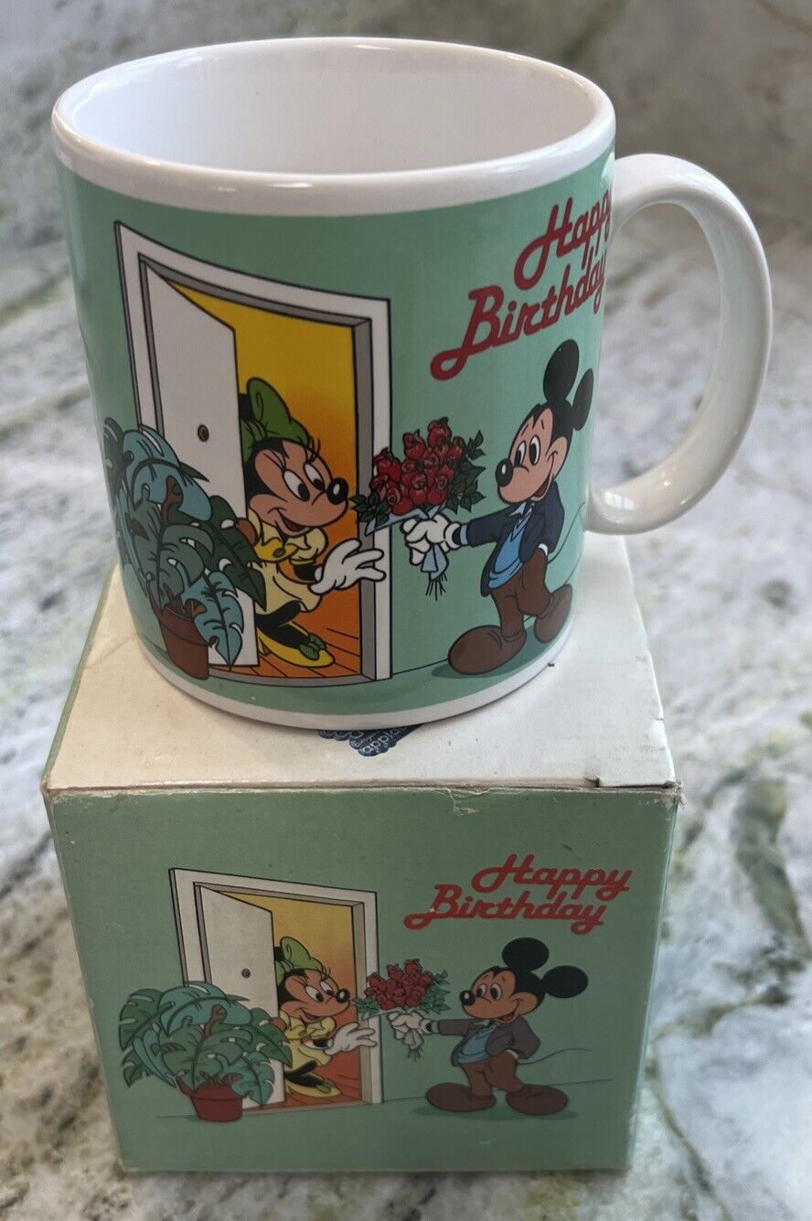 1987 Walt Disney Mug Happy Birthday Mickey & Minnie Mouse Original Box Applause
