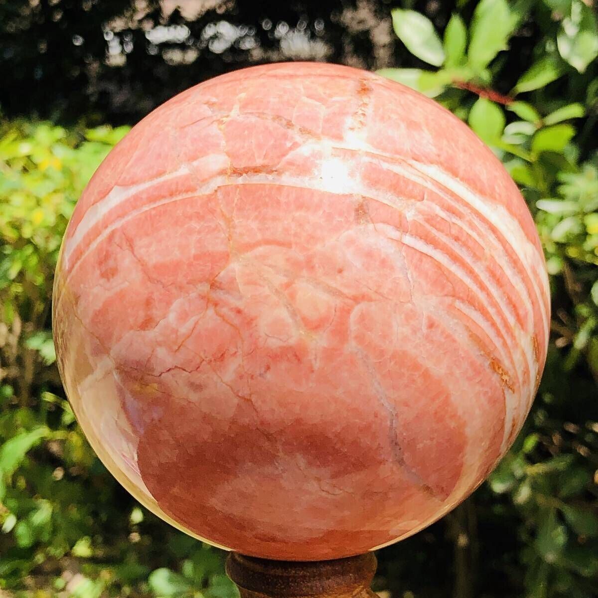 3.96LB Natural Red Stripe Pork Stone Crystal Quartz Sphere Ball Reiki Heals 742