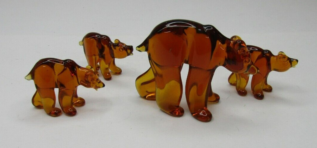 VTG Red Amber Glass Honey Bear Figures Mother and Cubs