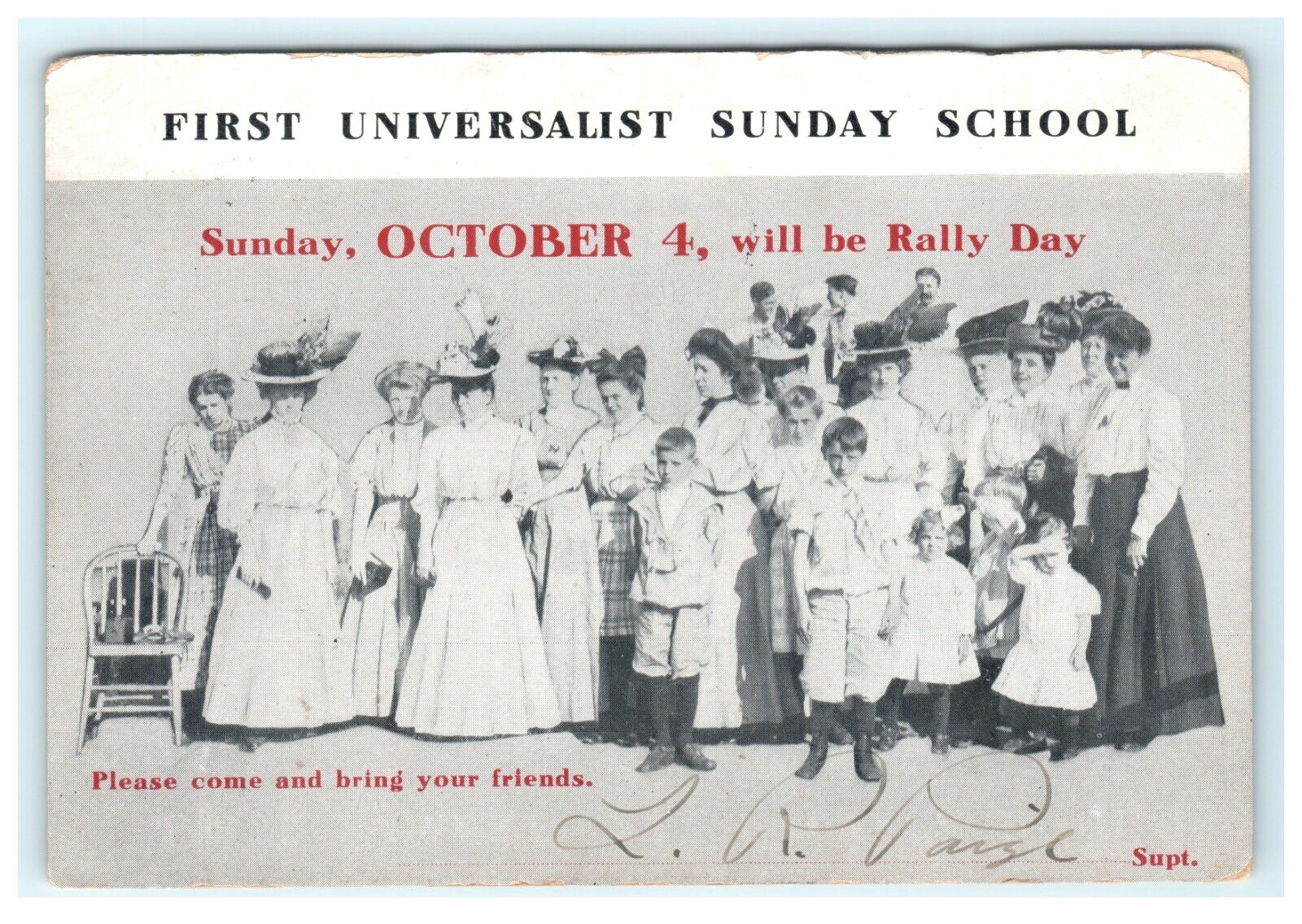 1908 Universalist Sunday School Rally Day Worcester MA Massachusetts Postcard
