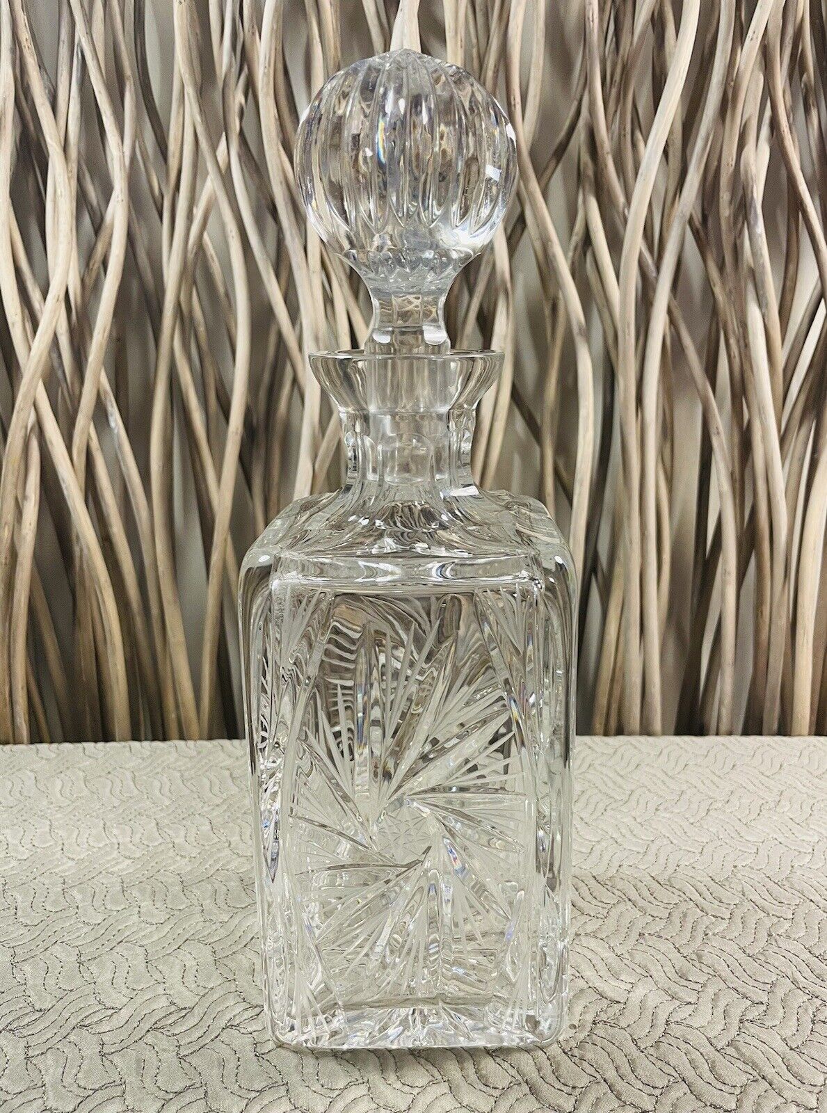 Crystal Decanter Square With Stopper.  Eleanor By American Cut.  In Excellent .