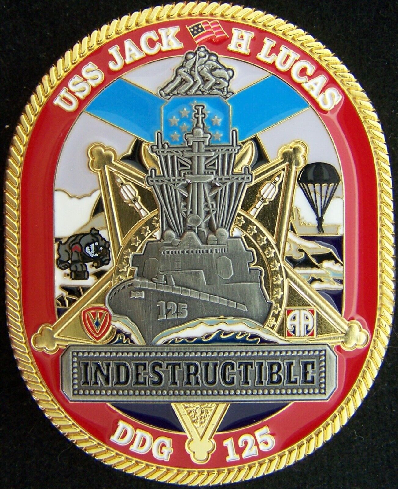 USS Jack H Lucas DDG 125 Indestructible Challenge Coin