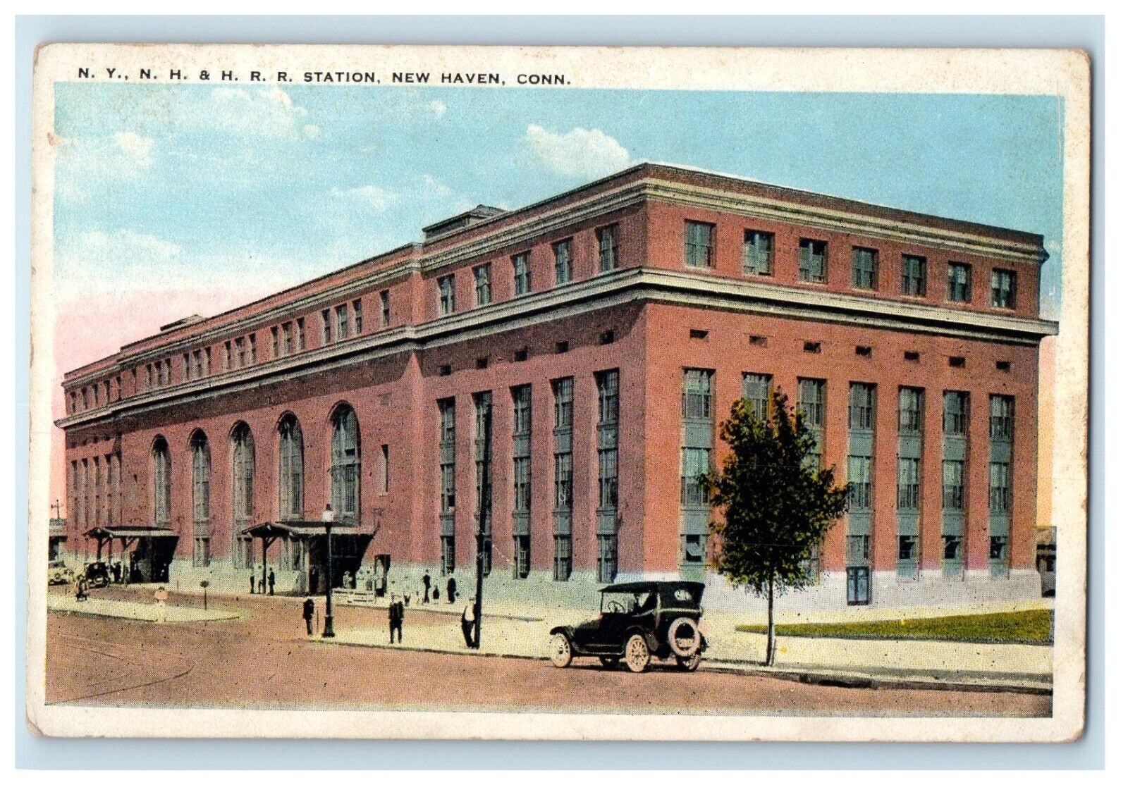 c1920\'s N. Y. N. H. & H. R. R. Station Depot Cars New Haven CT Vintage Postcard