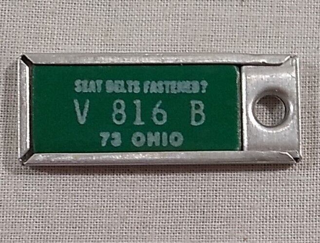 Vintage 1973 Mini Ohio License Plate Tag Key Chain Disabled American Veterans