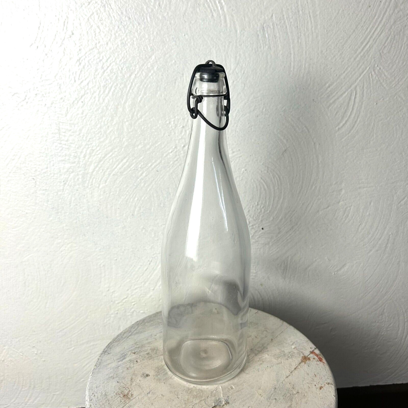 Antique Hutter #2 Glass Bottle With Lightning Stopper Clear Tall Drinkware Bar