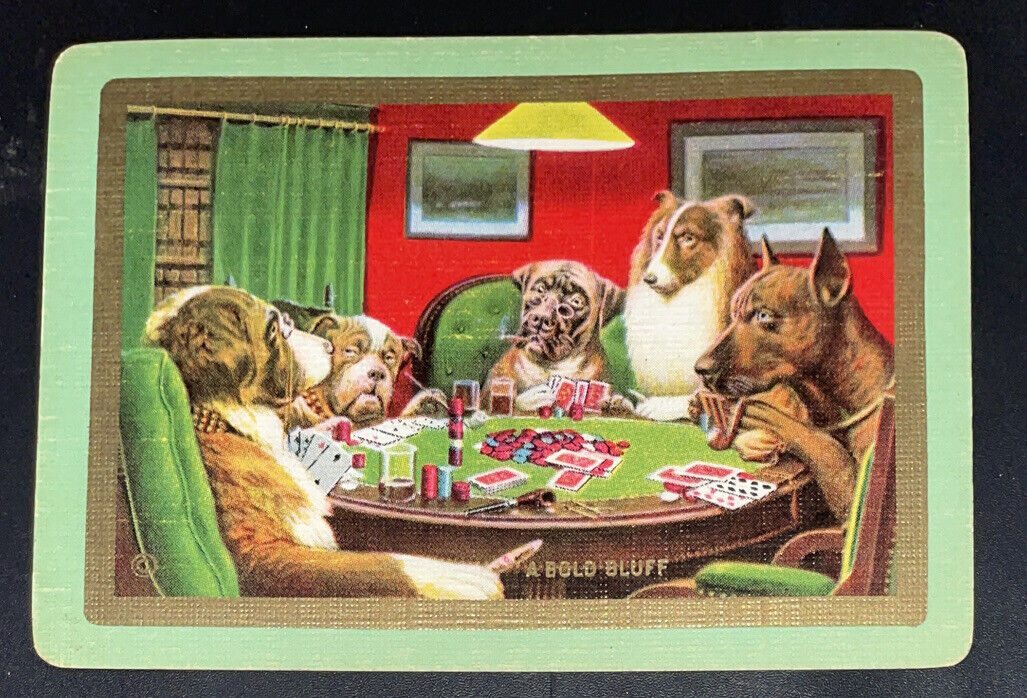 US1 Swap Playing Cards 1 VINT  WIDE NAMED U.S A BOLD BLUFF DOGS PLAYING POKER