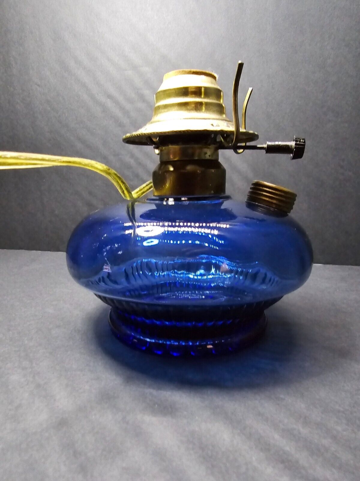 Vintage Cobalt Blue 5 1/2in Glass Oil Lamp Base Antique