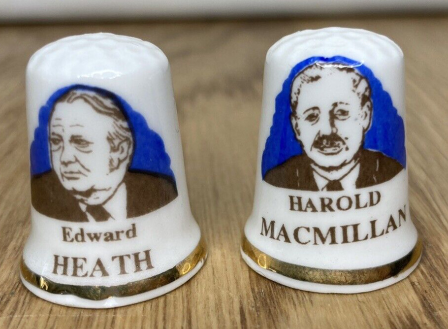 Edward Heath & Harold Macmillan, Conservatives Set of 2 Fine Bone China Thimbles