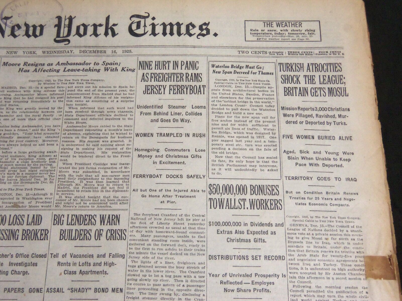 1925 DECEMBER 16 NEW YORK TIMES - TURKISH ATROCITIES SHOCK THE LEAGUE - NT 5380