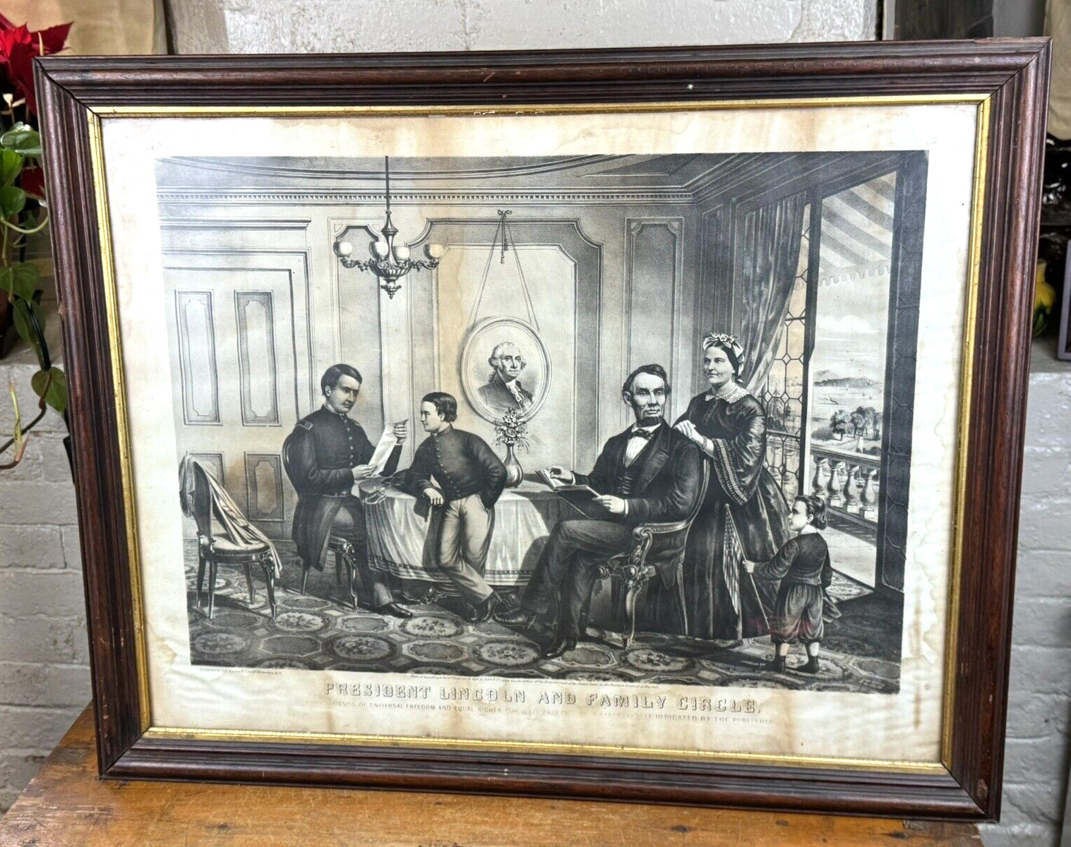 Rare 1867 President Lincoln and Family Circle Lithograph, Publ. Lyons & Co. NY