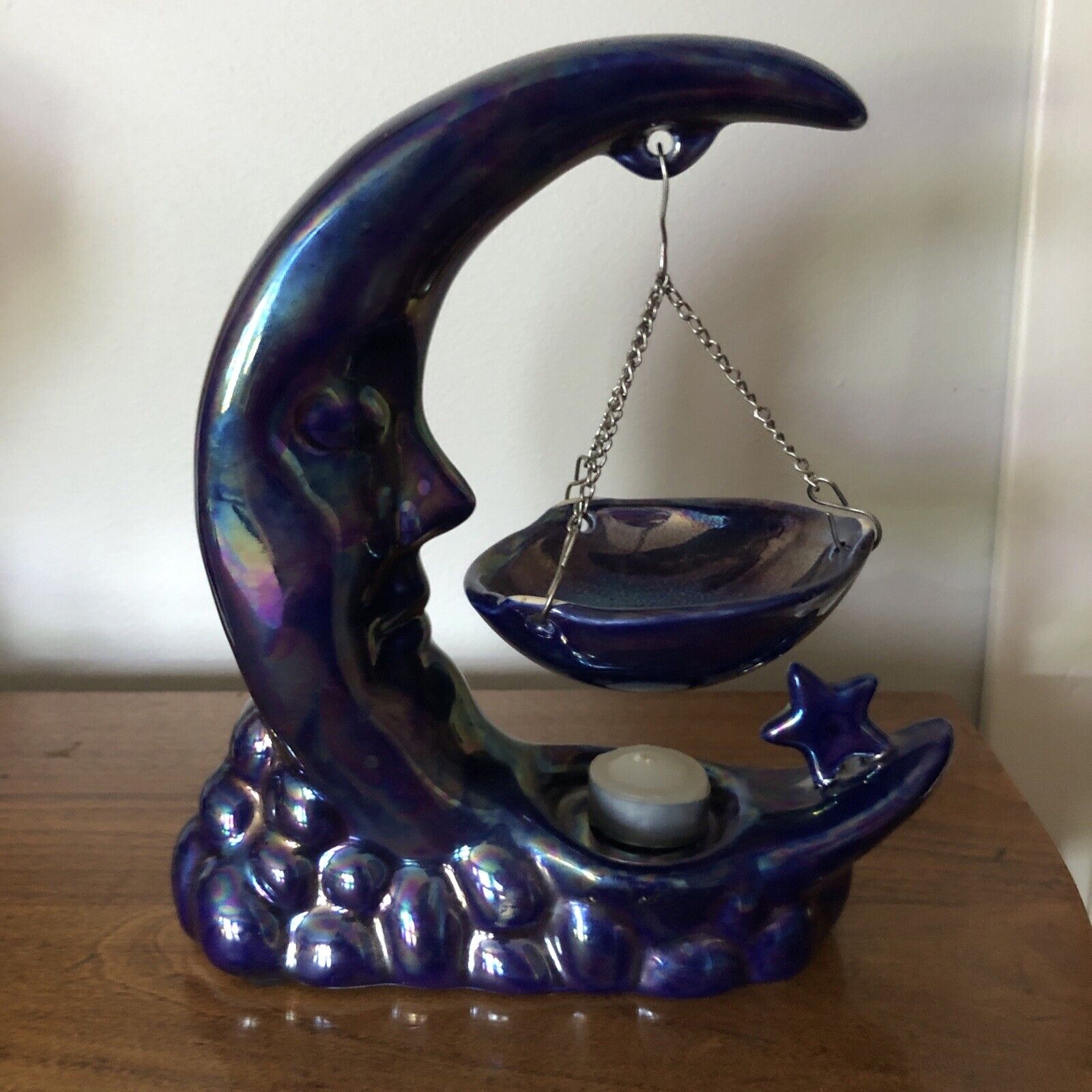 Vintage Crescent Moon Scented Essential Oil Warmer Diffuser Candle Holder
