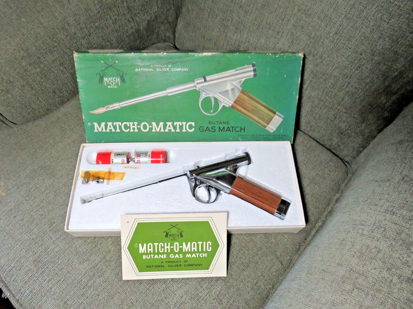 VINTAGE 1960s NATIONAL SILVER COMPANY MATCH O MATIC BUTANE MATCH GUN R-1666 MIB