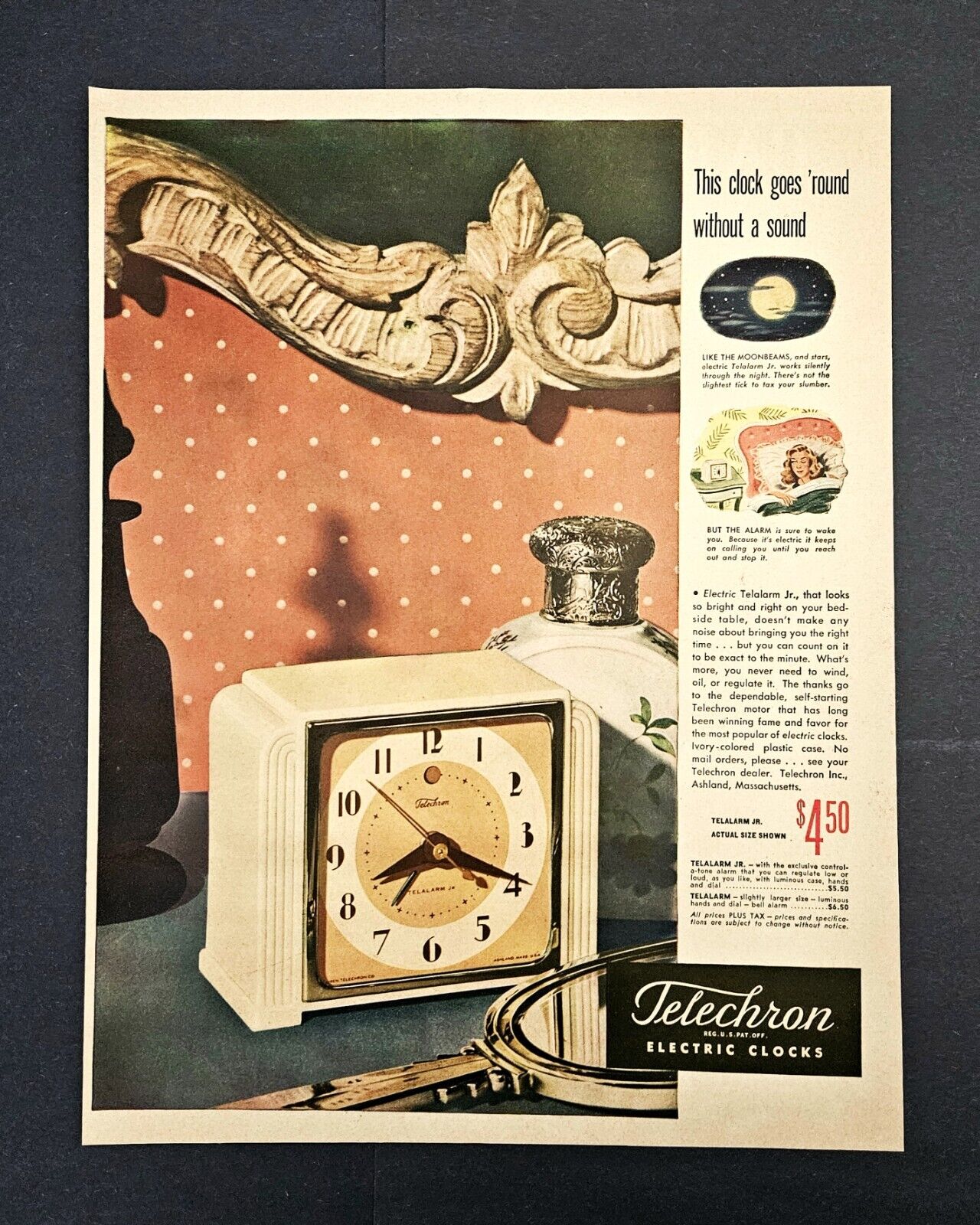 Vintage Telechron clocks ad original 1947 electric telalarm clock advertisement