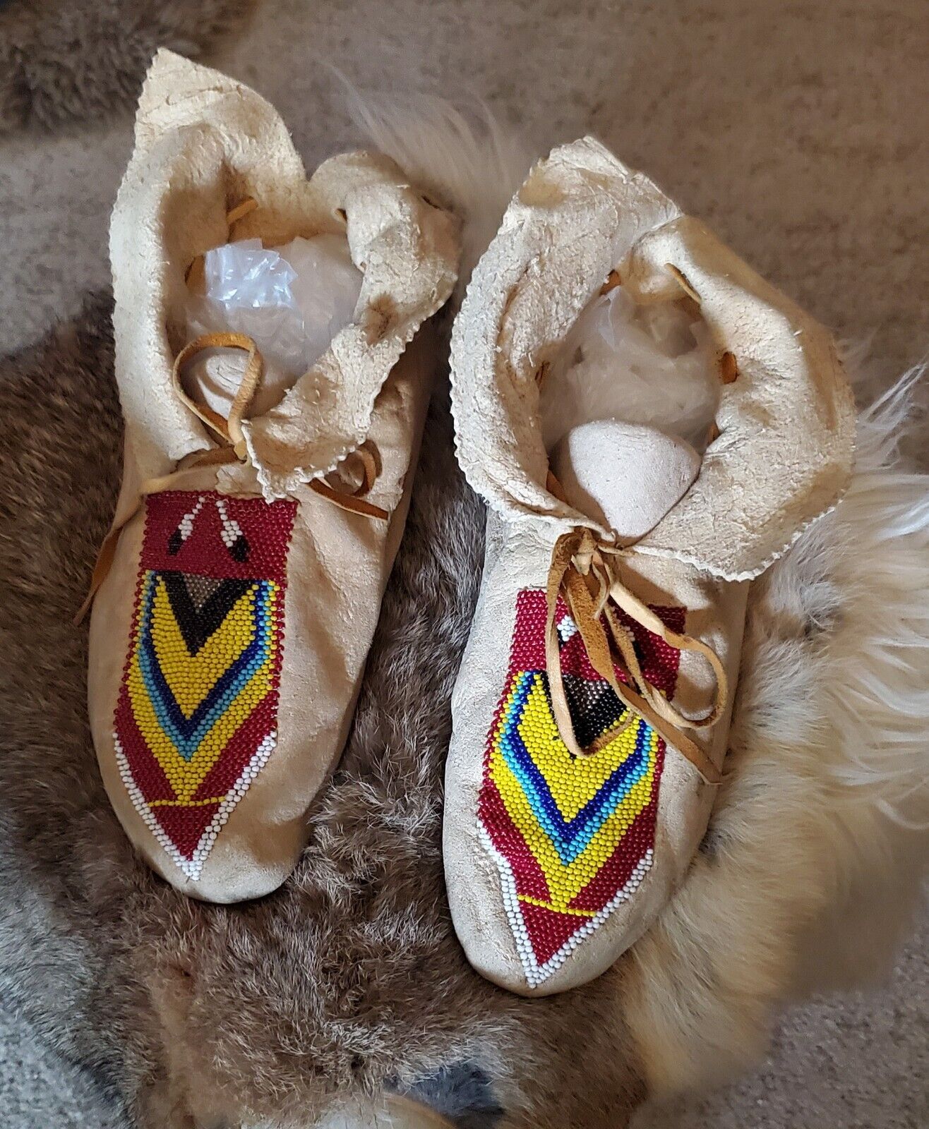 Vintage Authentic Handmade Leather Moccasins With Bead Design