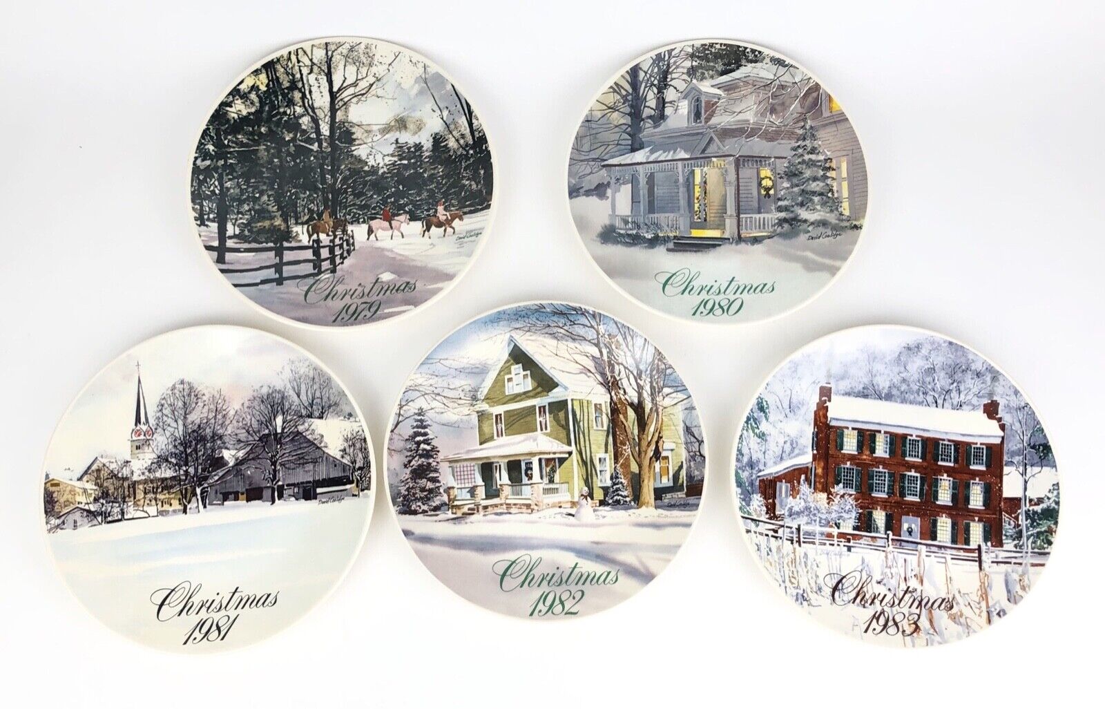 5 Vintage Smuckers Christmas Collector Plate Lot David Coolidge 1979-1983 