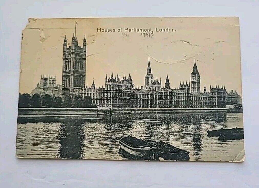 London England c1910 Postcard Houses Of Parliament Posted 1921