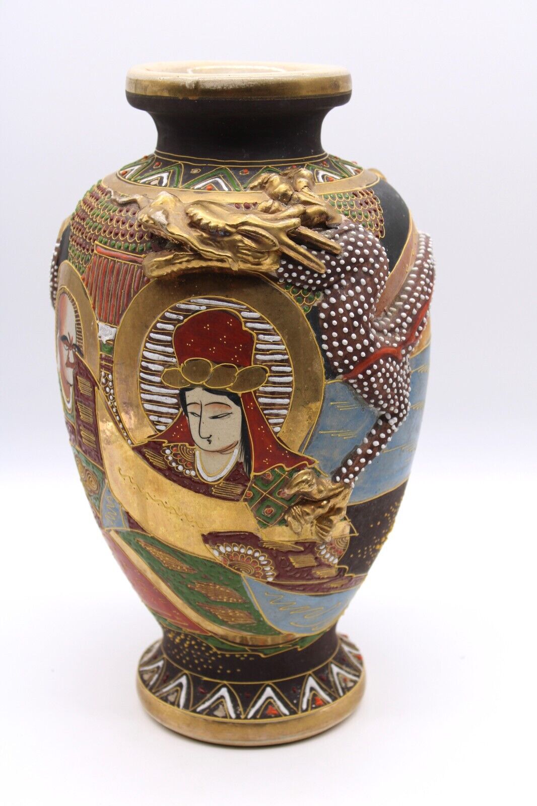 Antique Japanese Satsuma Hand Painted Vase Early 20th Century