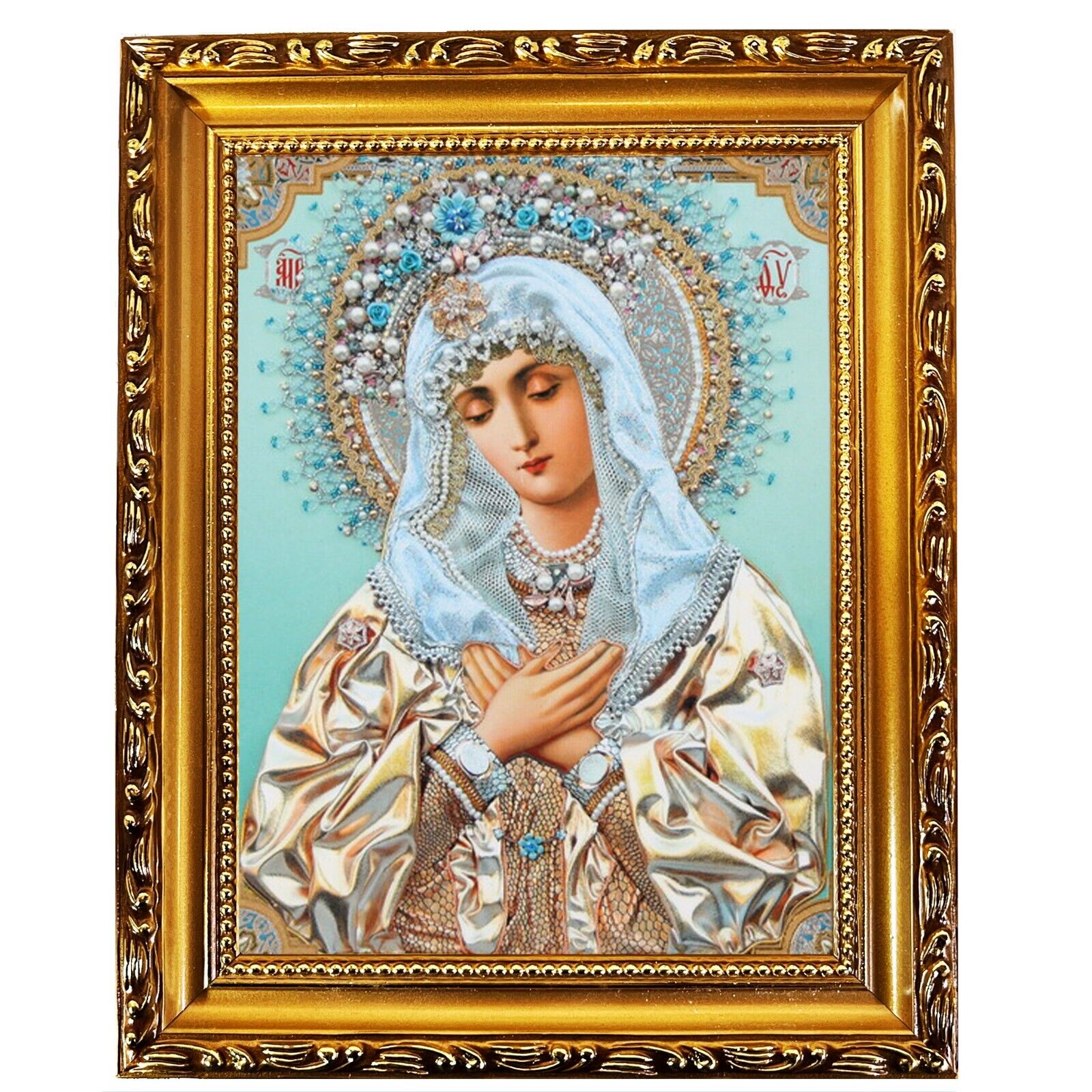Madonna Extreme Humility OF Virgin Mary Icon in Wooden Gold Frame 9 1/2\
