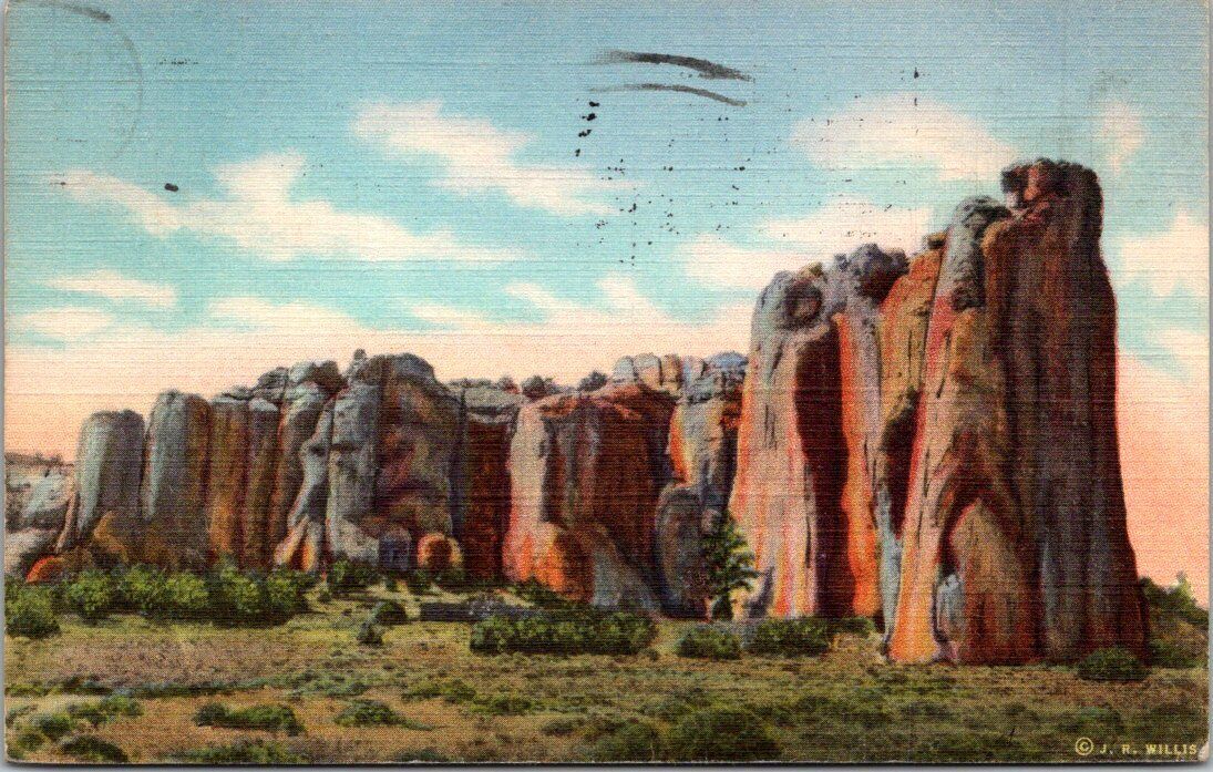 New Mexico El Morro Nat Monument Historic Reg JR Willis Teich Postcard 1945 NM