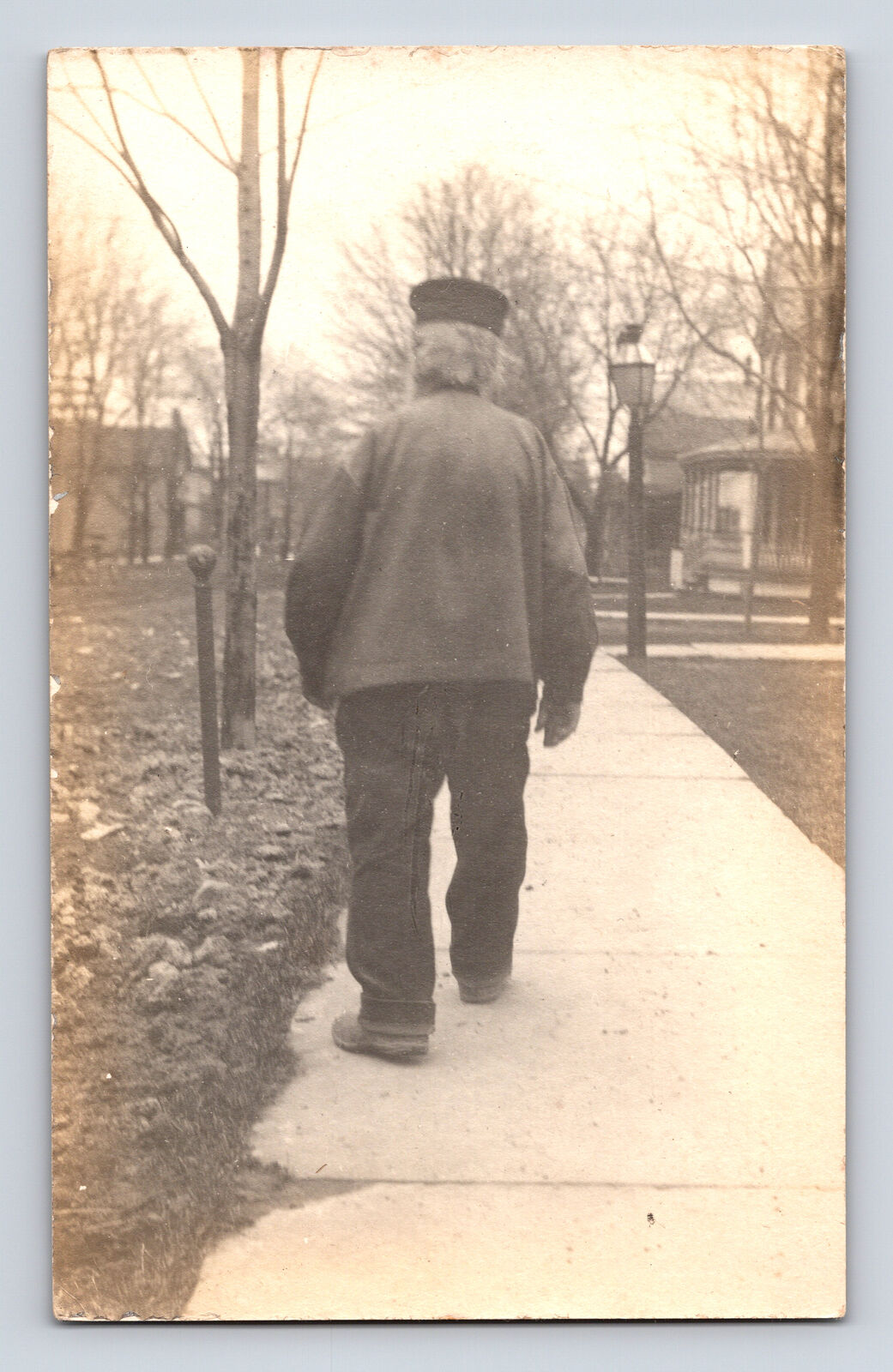 RPPC Old Man Walks Away Street Photography Style Postcard