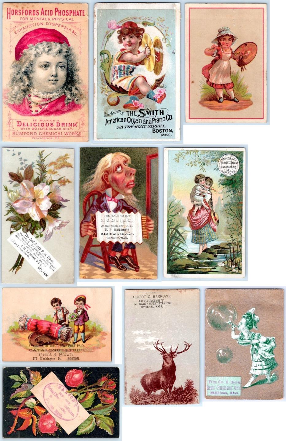 1870-1890's LOT/10 VICTORIAN TRADE CARDS MASSACHUSETTS SIZE CONDITION VARIES #1
