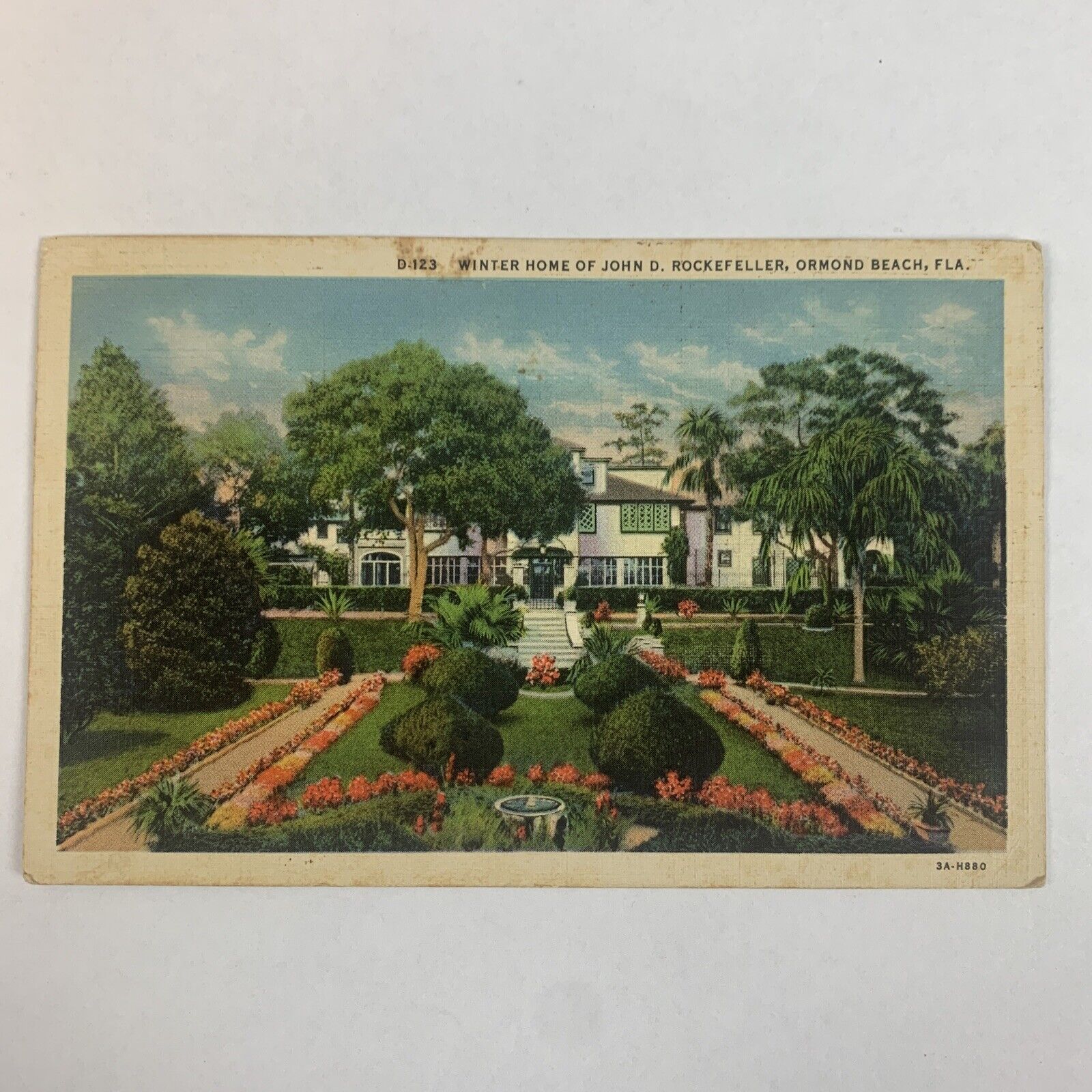 Postcard Florida Ormond Beach FL Rockefeller House Mansion Linen 1936 Posted