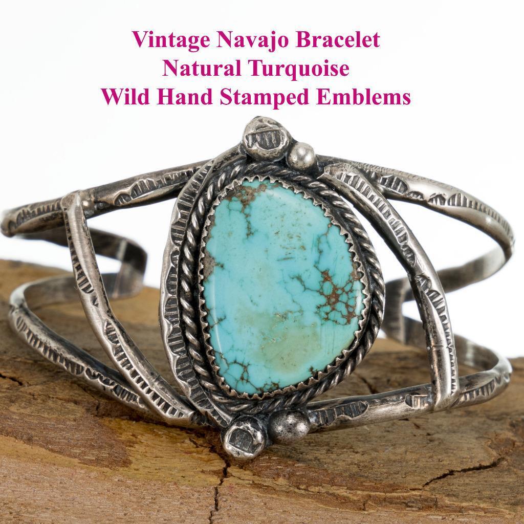 Vintage Navajo Bracelet Turquoise Sterling Silver FRED HARVEY Era OLD PAWN