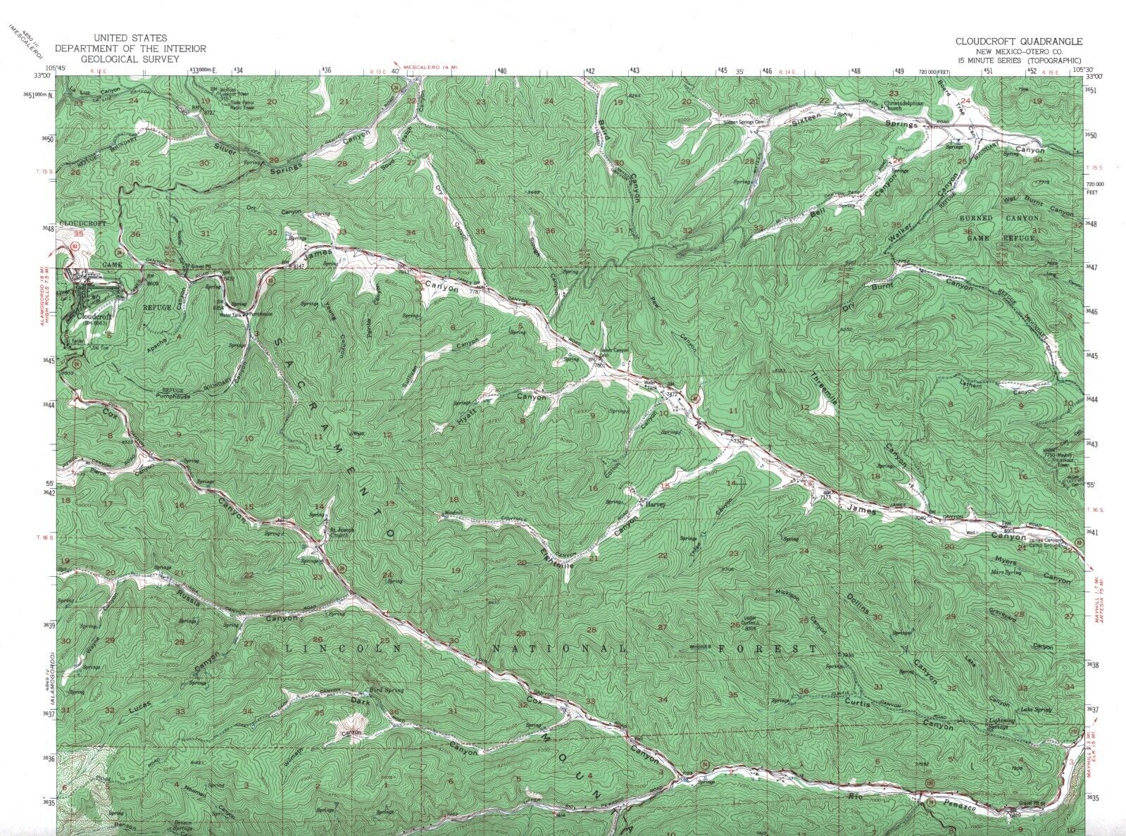 Cloudcroft Quadrangle, New Mexico 1952 Topo Map USGS 15 Minute Topographic