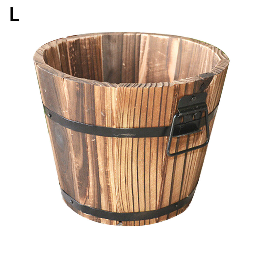 Wooden Planter Barrel Set Wood Flower Pot For Indoor Or Outdoor Carbonized Wood