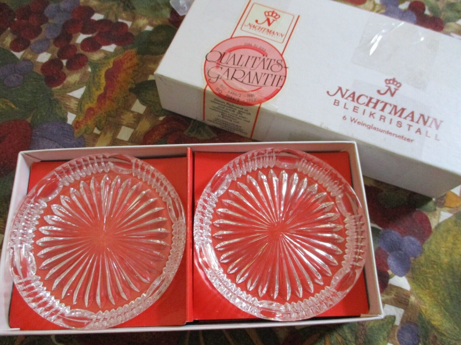 Nachtmann Bleikristal Vintage Lead Crystal Wineglass Coaster Set 6 w/Box Germany