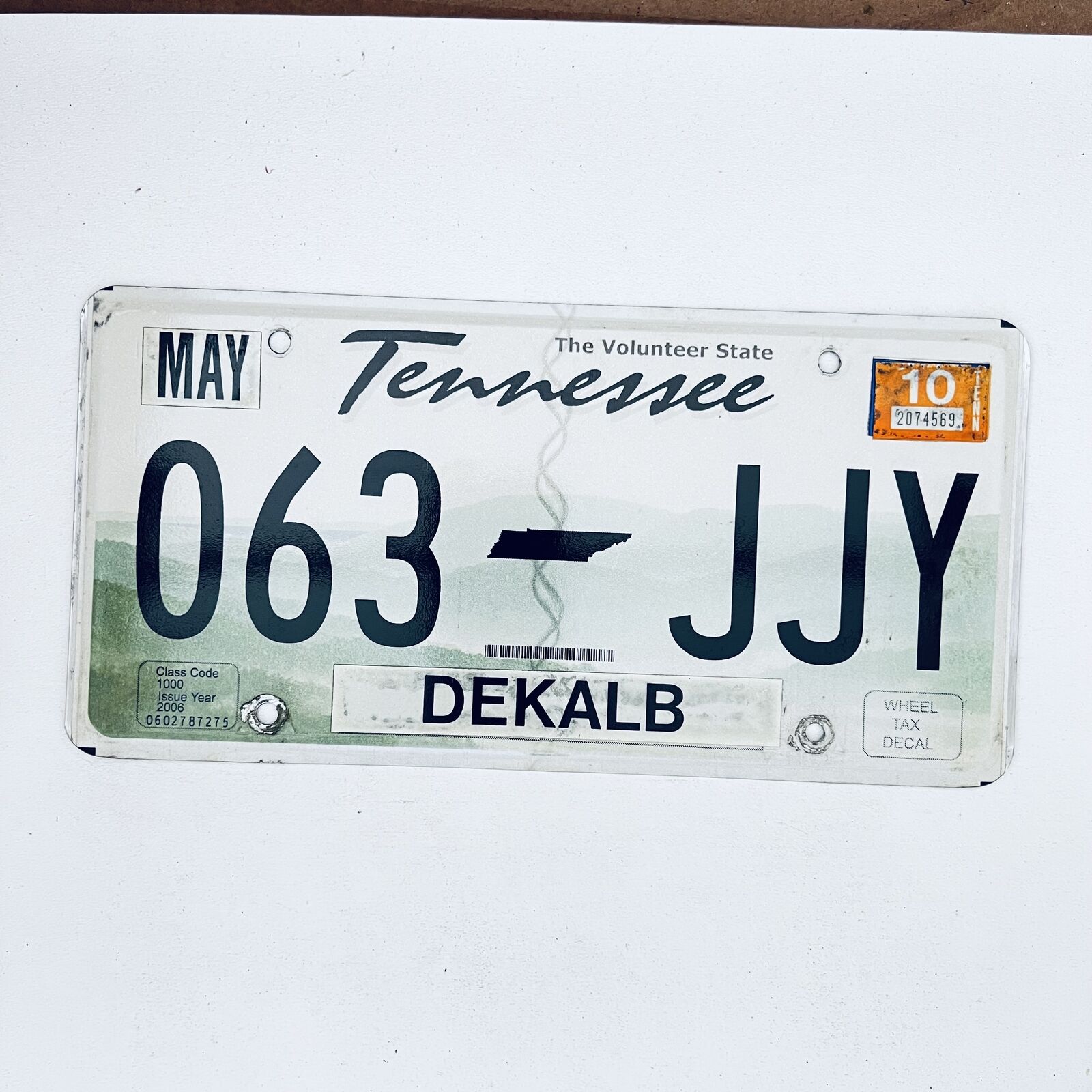 2010 United States Tennessee Dekalb County Passenger License Plate 063 JJY