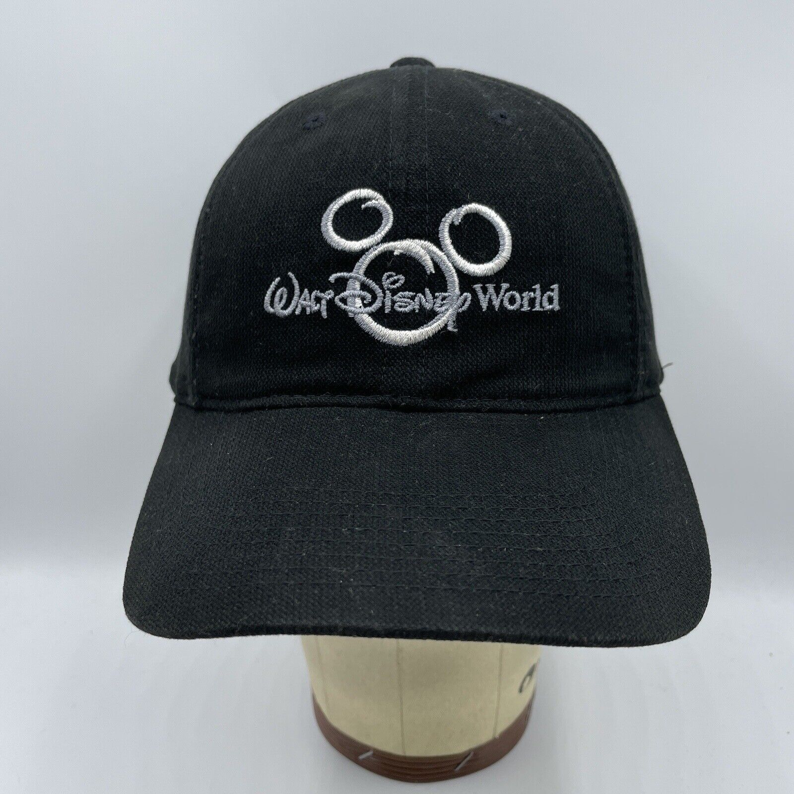 VTG Walt Disney World Hat Adult Strapback One Size Black Baseball Cap Mickey Y2K