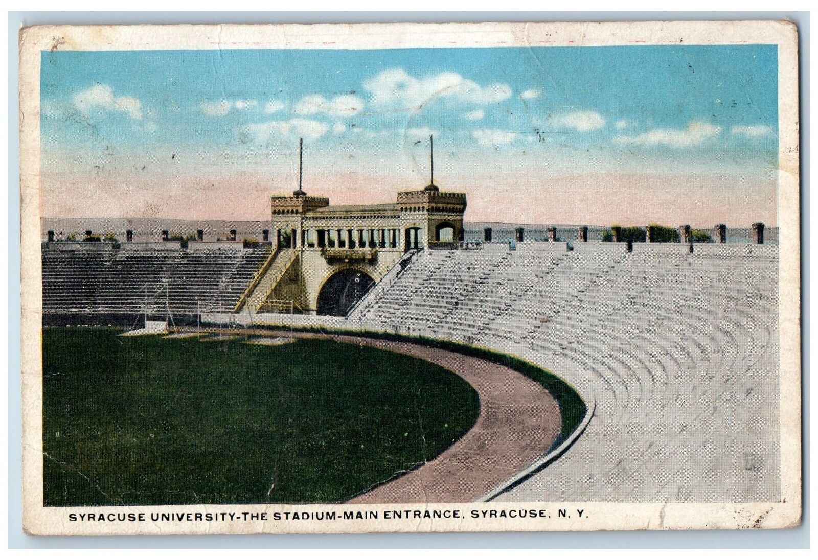 Syracuse New York NY Postcard Syracuse Universe The Stadium Main Entrance 1918