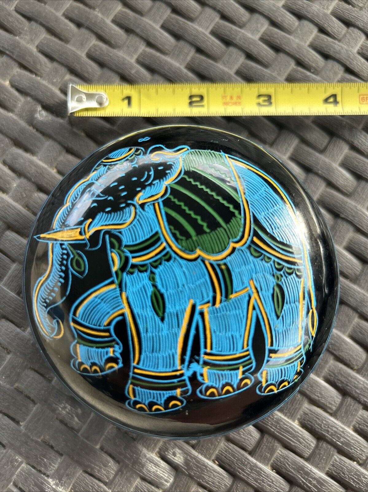 Elephant Themed trinket Box Within A Box. Black Lacquer Over Wood.  
