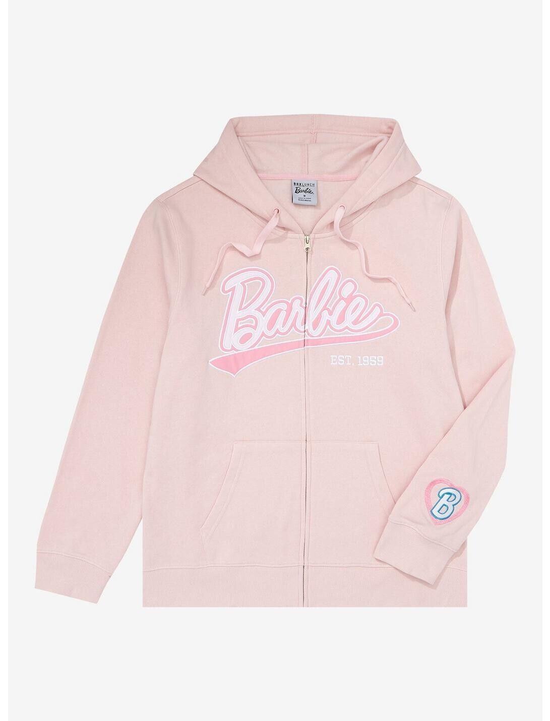 Barbie Full Zip Hoodie Jacket Soft Pink Raised Barbie Script Unisex Size Medium