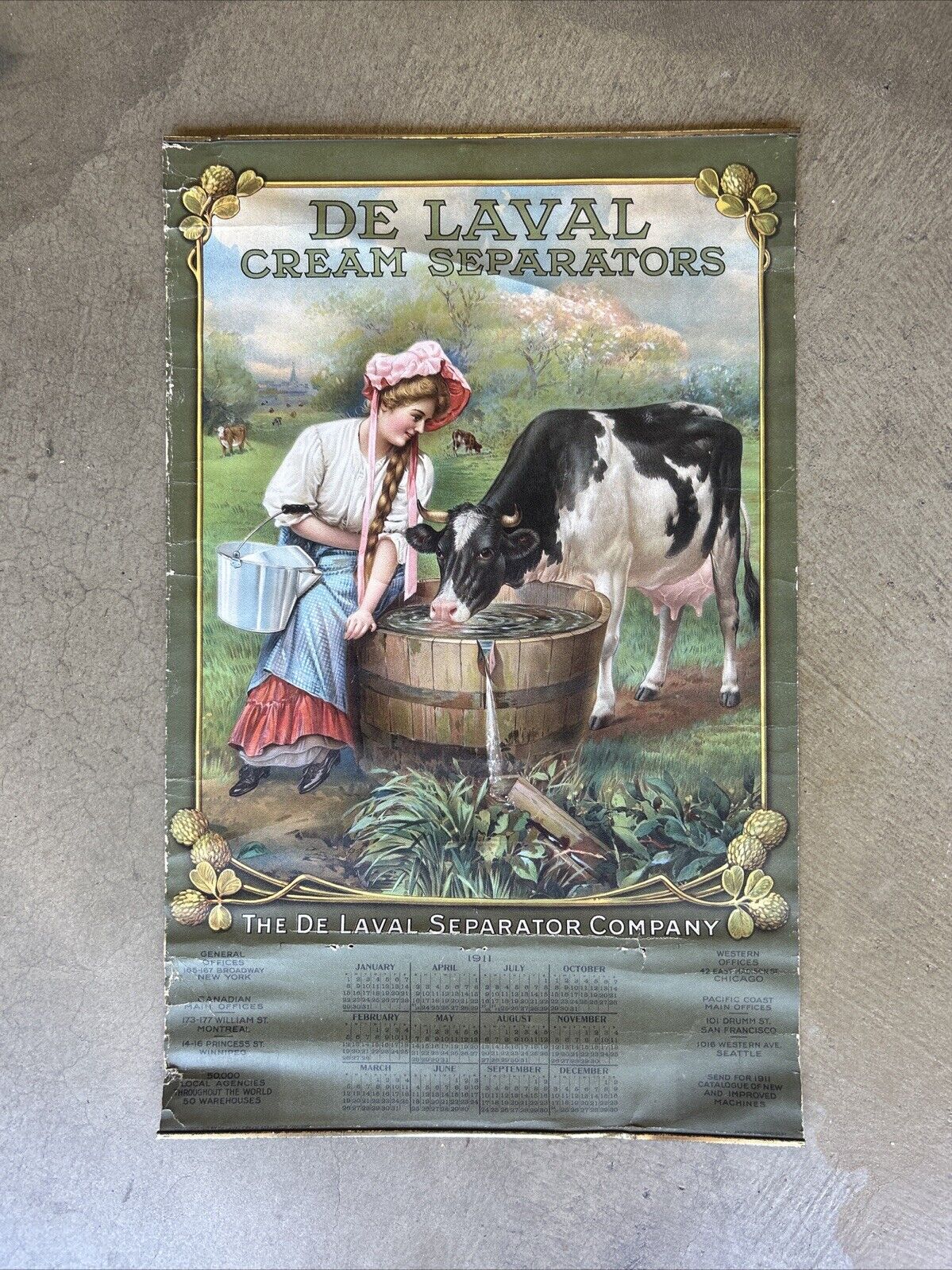 Antique Original 1911 De Larval Cream Separators Advertising Calendar 