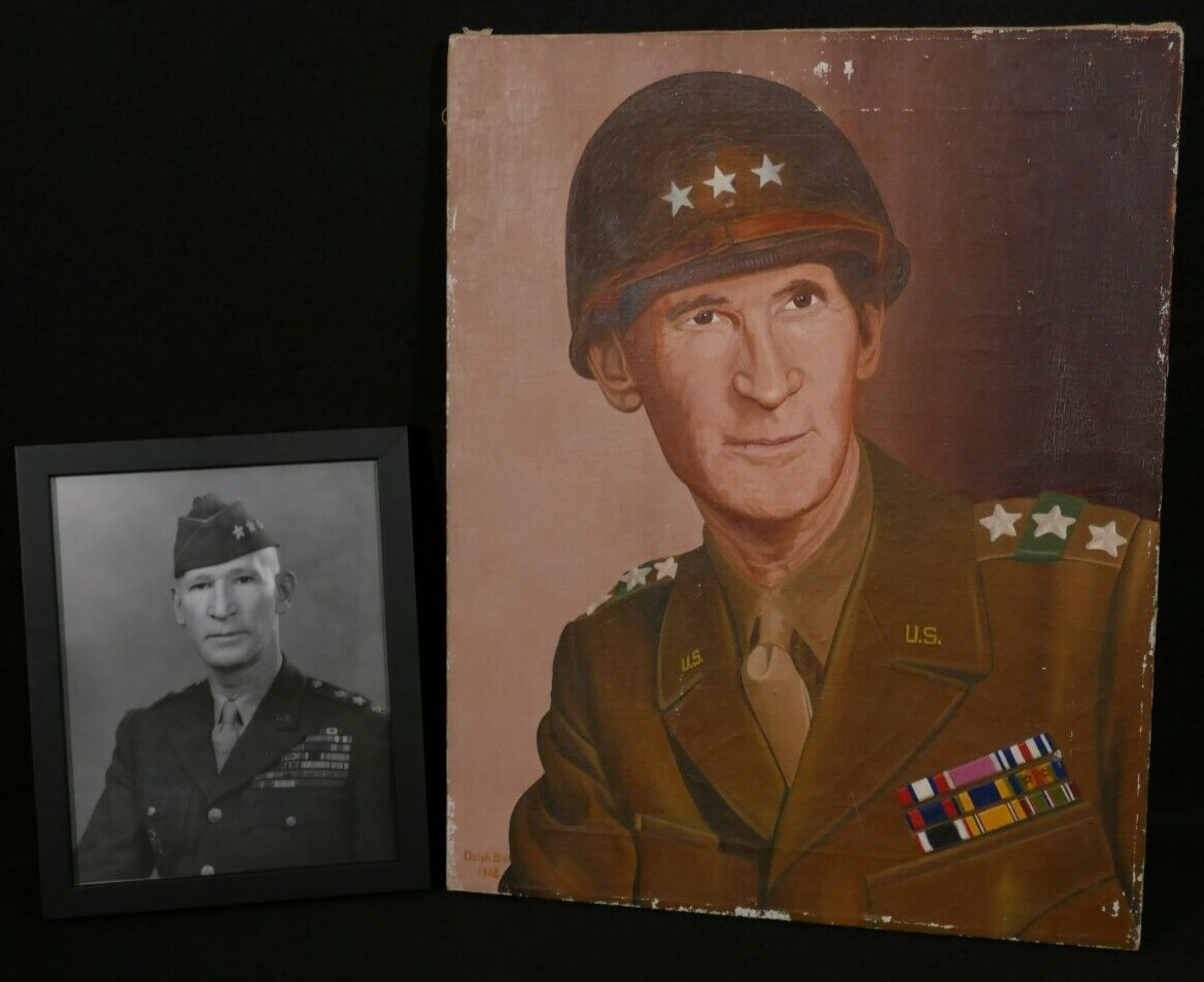 WWII Lieutenant General William Simpson Painting 16x20 & Signed Photograph 8x10