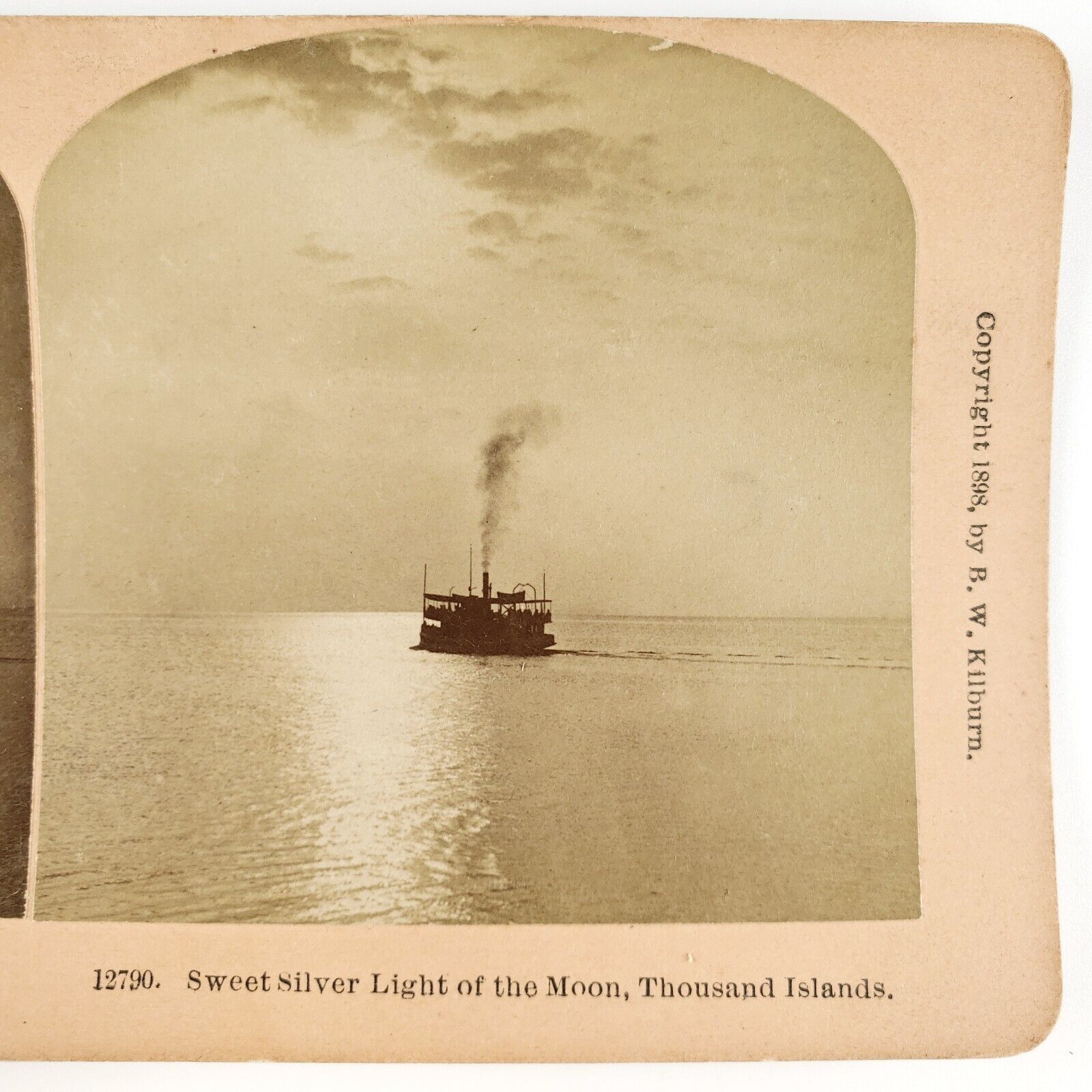Thousand Islands Steamboat Moonlight Stereoview c1898 New York Ship Photo A2173