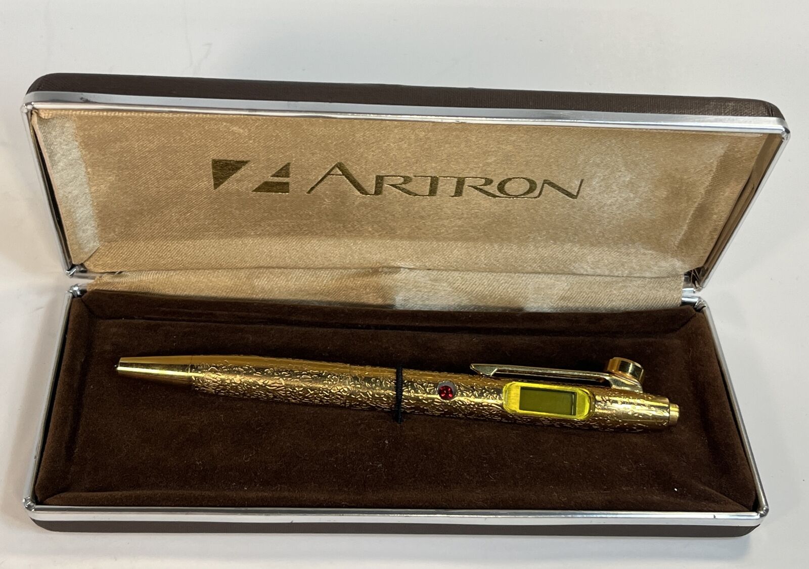 Neutronix Artron LCD Vtg 1980s Pen Watch GOLD W/ Gem Untested *NEEDS INK REFILL*
