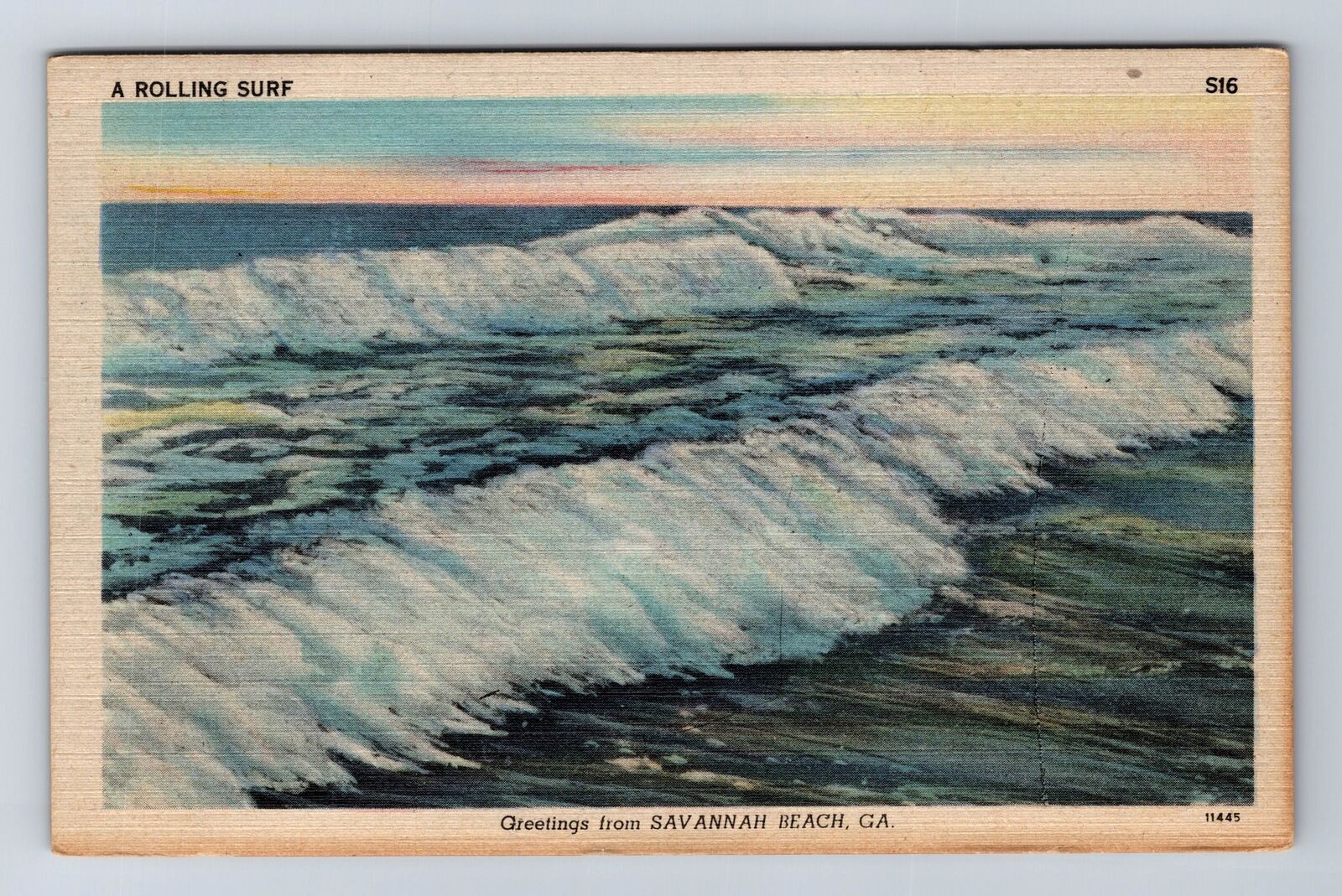 Savannah Beach CA-California, General Greetings, Rolling Surf Vintage Postcard