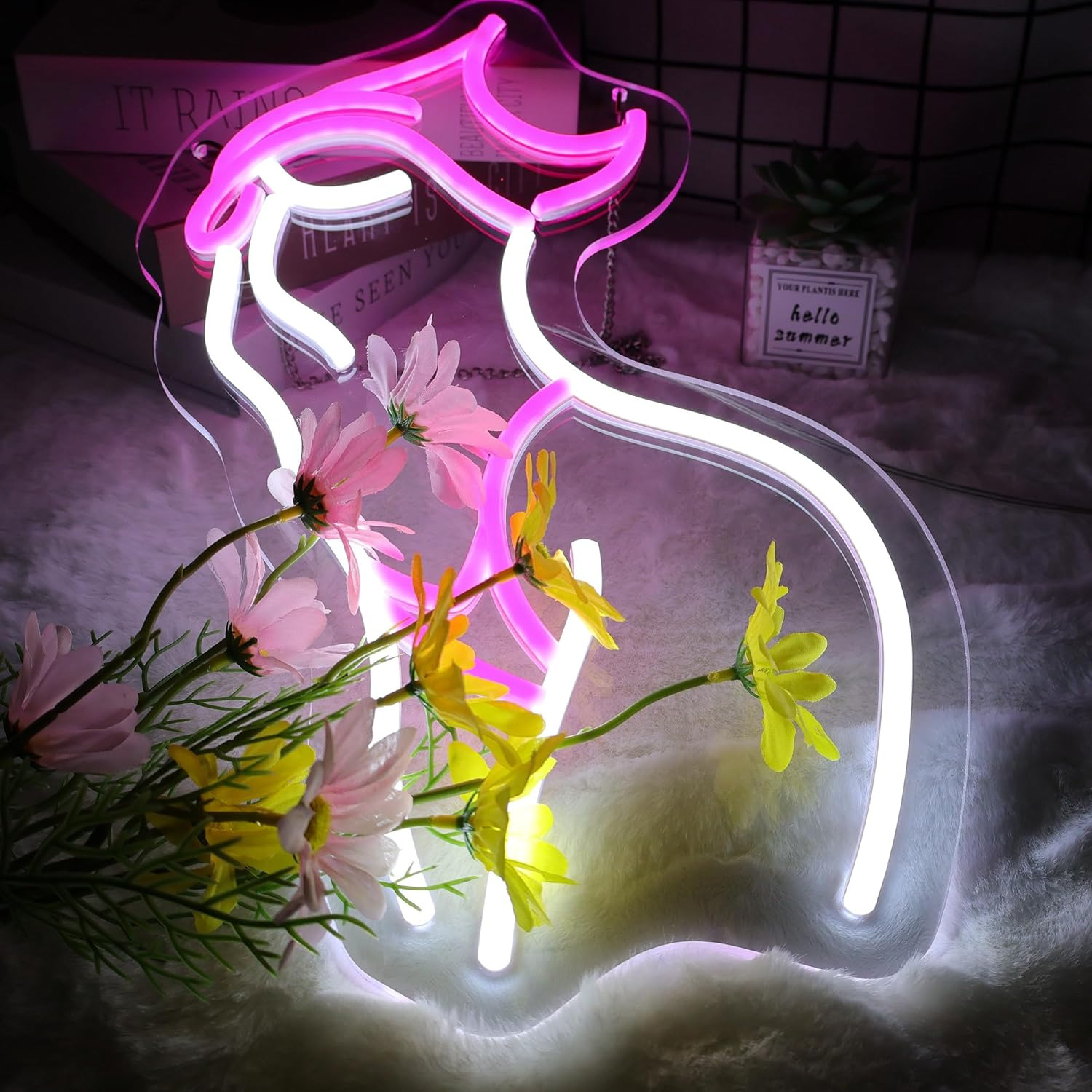 Lady Back Neon Sign Dimmable LED Lady Neon Sign Neon Pink Sign Woman Neon Sign S