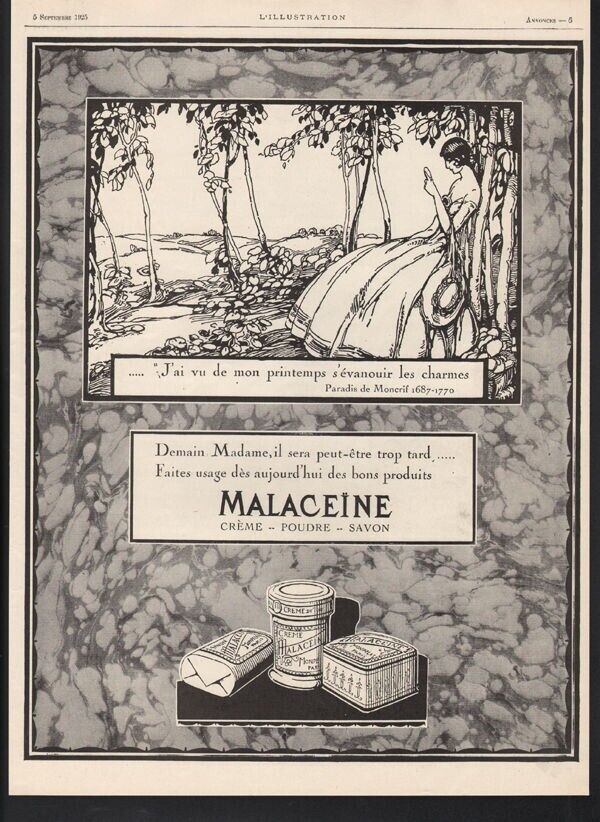 1925 MALACEINE POWDER CREAM PERFUME LOVE MONCRIF MARBLED BEAUTY TIN CAN  A21593